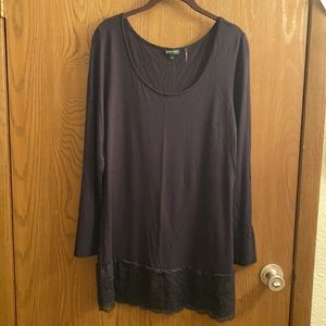 Black Lace Trimmed Blouse by Tricotto